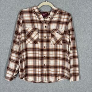 Hippie Rose Flannel Shirt‎ Small Brown Cream Hood GORP Hiking Camping Skater